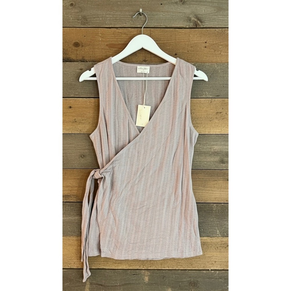 NWT Large Rose Womens Mauve Textured Knit Sleeveless Wrap Tie Too
